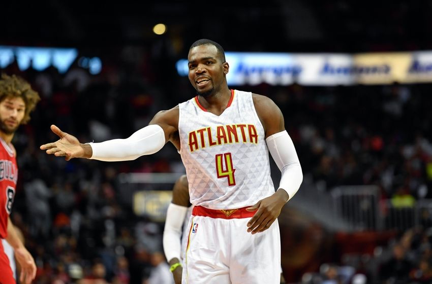 Nov 9, 2016; Atlanta, GA, USA; Atlanta Hawks forward Paul Millsap (4) reacts to a play against the Chicago Bulls during the second half at Philips Arena. The Hawks defeated the Bulls 115-107. Mandatory Credit: Dale Zanine-USA TODAY Sports