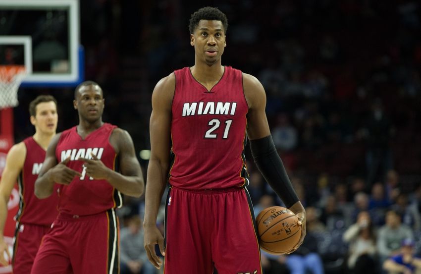 Nov 21, 2016; Philadelphia, PA, USA; Miami Heat center Hassan Whiteside (21) at the foul line against the Philadelphia 76ers during the second half at Wells Fargo Center. The Philadelphia 76ers won 101-94. Mandatory Credit: Bill Streicher-USA TODAY Sports