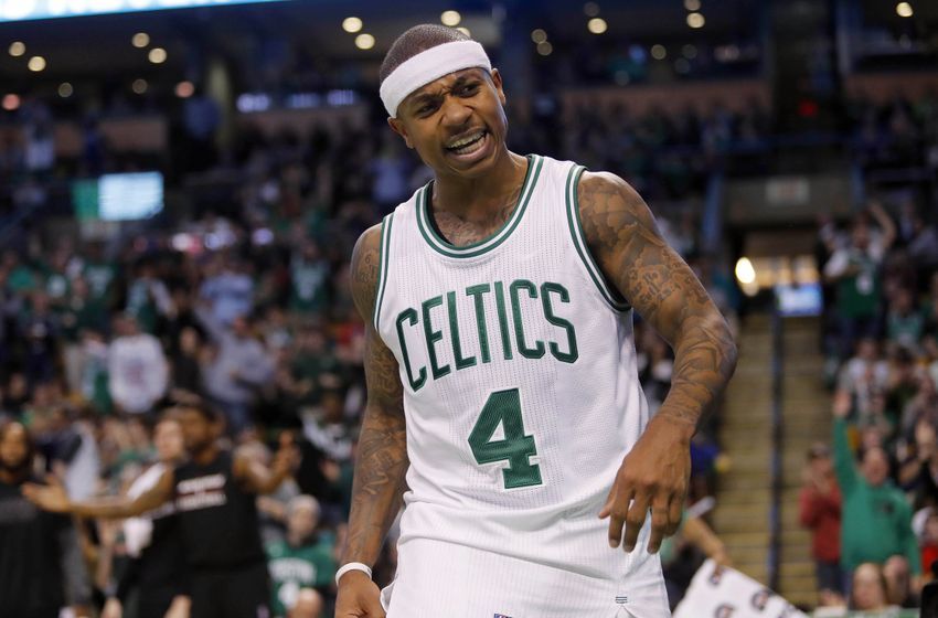 Dec 30, 2016; Boston, MA, USA; Boston Celtics guard Isaiah Thomas (4) shouts after making a basket during the second half against the Miami Heat at TD Garden. Mandatory Credit: Winslow Townson-USA TODAY Sports