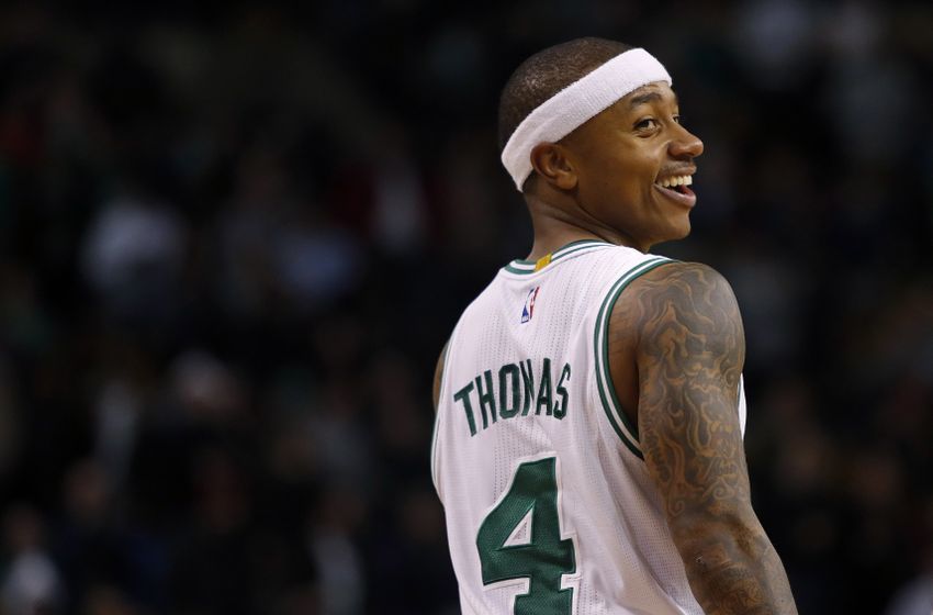 Dec 30, 2016; Boston, MA, USA; Boston Celtics guard Isaiah Thomas (4) smiles during the second half against the Miami Heat at TD Garden. Mandatory Credit: Winslow Townson-USA TODAY Sports