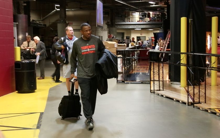Raptors Head Coach Dwane Casey arrives at the arena before the game.