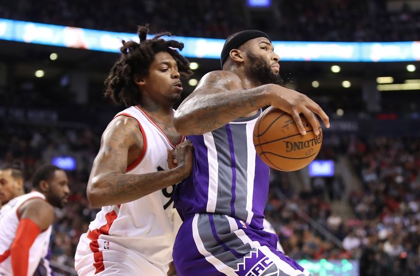 Nov 6, 2016; Toronto, Ontario, CAN; Sacramento Kings center DeMarcus Cousins (15) makes a move to the basket against Toronto Raptors center Lucas Nogueira (92) at Air Canada Centre. The Kings beat the Raptors 96-91. Mandatory Credit: Tom Szczerbowski-USA TODAY Sports