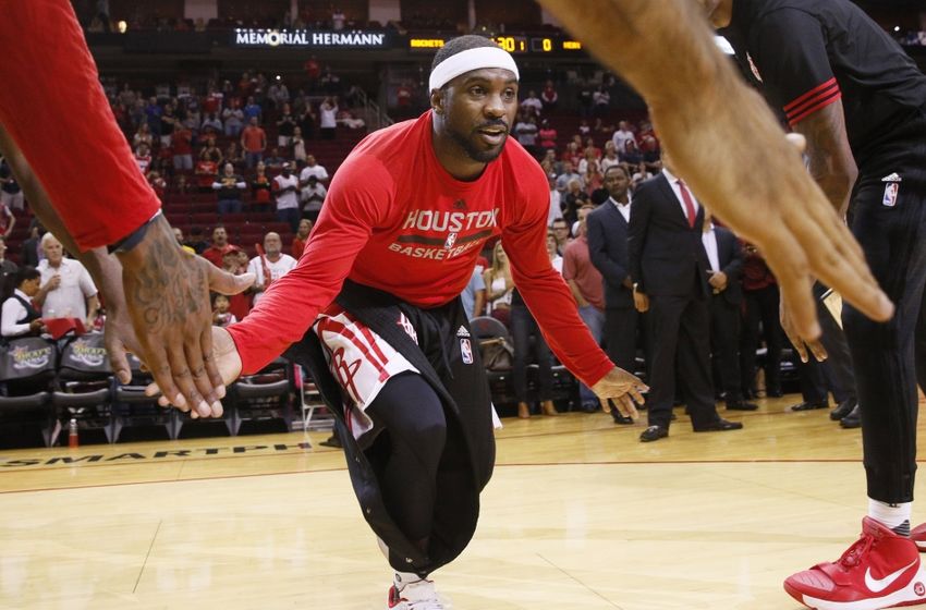 Oct 17, 2015; Houston, TX, USA; Houston Rockets point guard Ty Lawson (3) during player introductions before the game against the Miami Heat at Toyota Center. Mandatory Credit: Soobum Im-USA TODAY Sports