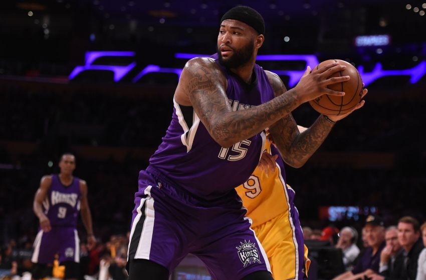 Mar 15, 2016; Los Angeles, CA, USA; Sacramento Kings center DeMarcus Cousins (15) during an NBA game against the Los Angeles Lakers at Staples Center. The Kings defeated the Lakers 106-98. Mandatory Credit: Kirby Lee-USA TODAY Sports