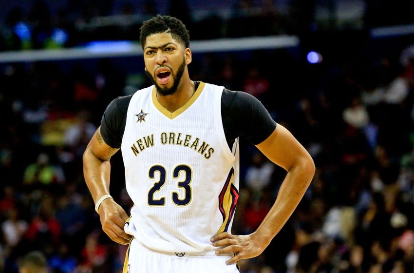Oct 28, 2016; New Orleans, LA, USA; New Orleans Pelicans forward Anthony Davis (23) argues an officials call during the first quarter of a game against the Golden State Warriors at the Smoothie King Center. Mandatory Credit: Derick E. Hingle-USA TODAY Sports