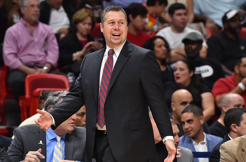 Nov 1, 2016; Miami, FL, USA; Sacramento Kings head coach David Joerger reacts in the game against the Miami Heat during the first half at American Airlines Arena. Mandatory Credit: Jasen Vinlove-USA TODAY Sports