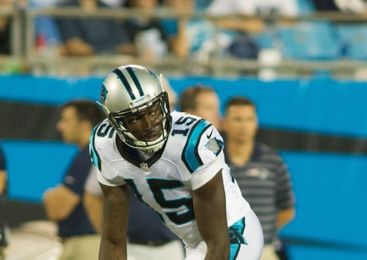 Aug 26, 2016; Charlotte, NC, USA; Carolina Panthers wide receiver Keyarris Garrett (15) lines up against the New England Patriots during the second half at Bank of America Stadium. The Patriots defeated the Panthers 19-17. Mandatory Credit: Jeremy Brevard-USA TODAY Sports