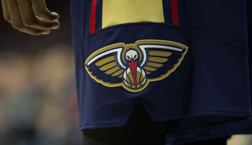 Apr 5, 2016; Philadelphia, PA, USA; The New Orleans Pelicans logo on a players shorts at Wells Fargo Center against the Philadelphia 76ers. The Philadelphia 76ers won 107-93. Mandatory Credit: Bill Streicher-USA TODAY Sports