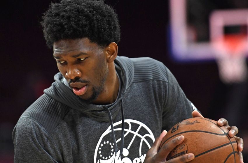 Nov 7, 2016; Philadelphia, PA, USA; Philadelphia 76ers center Joel Embiid (21) warms up before a game against the Utah Jazz at Wells Fargo Center. Mandatory Credit: Eric Hartline-USA TODAY Sports