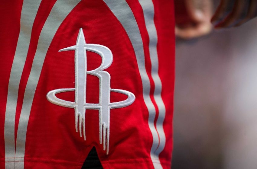 Apr 2, 2015; Dallas, TX, USA; A view of the Houston Rockets logo during the game against the Dallas Mavericks at the American Airlines Center. The Rockets defeated the Mavericks 108-101. Mandatory Credit: Jerome Miron-USA TODAY Sports