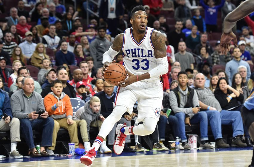 Nov 23, 2016; Philadelphia, PA, USA; Philadelphia 76ers forward Robert Covington (33) moves toward the net during the fourth quarter of the game against the Memphis Grizzlies at the Wells Fargo Center. The Memphis Grizzlies won 104-99 in double overtime. Mandatory Credit: John Geliebter-USA TODAY Sports