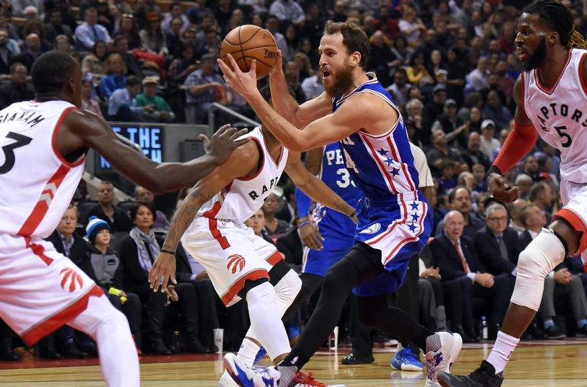 Nov 28, 2016; Toronto, Ontario, CAN; Philadelphia 76ers guard Sergio Rodriguez (14) dribbles the ball against Toronto Raptors in the second half at Air Canada Centre. Mandatory Credit: Dan Hamilton-USA TODAY Sports