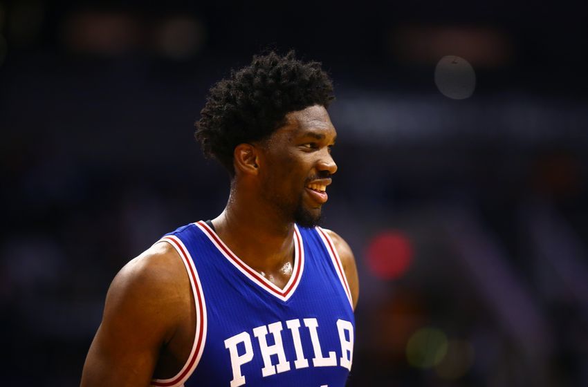 Dec 23, 2016; Phoenix, AZ, USA; Philadelphia 76ers center Joel Embiid (21) against the Phoenix Suns at Talking Stick Resort Arena. The Suns defeated the 76ers 123-116. Mandatory Credit: Mark J. Rebilas-USA TODAY Sports