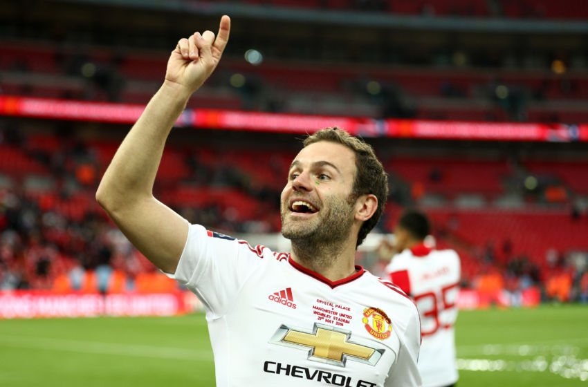 LONDON, ENGLAND - MAY 21: Juan Mata of Manchester United celebrates victory on the pitch after The Emirates FA Cup Final match between Manchester United and Crystal Palace at Wembley Stadium on May 21, 2016 in London, England. (Photo by Paul Gilham/Getty Images)