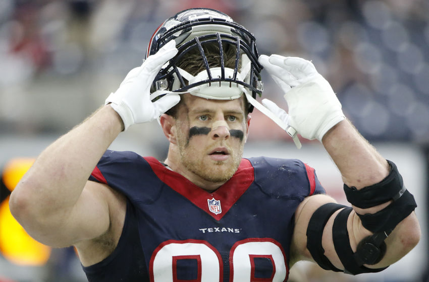 HOUSTON, TX - JANUARY 09: J.J. Watt #99 of the Houston Texans warms up ...