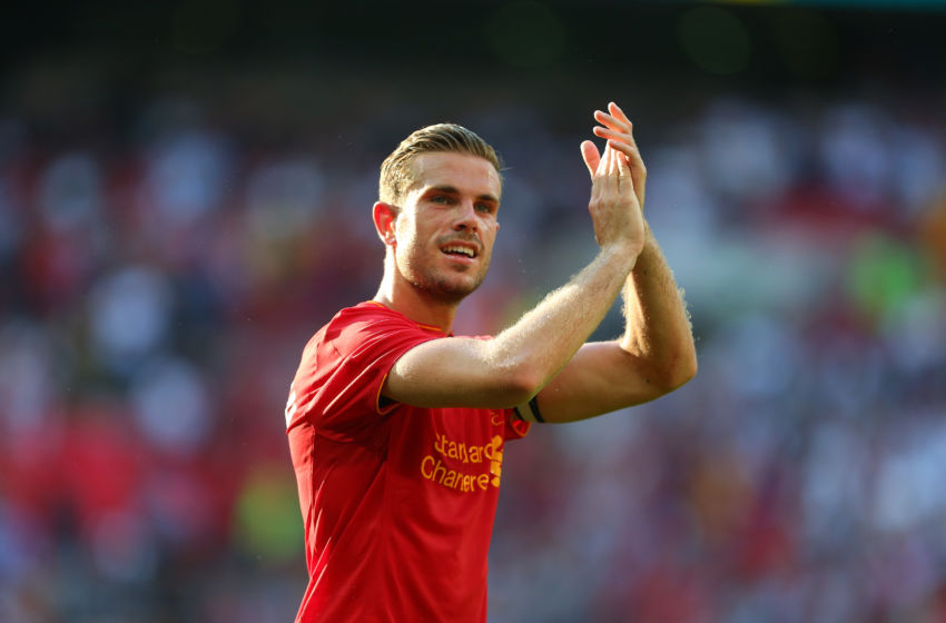 LONDON, ENGLAND - AUGUST 06: Jordan Henderson of Liverpool applauds after the International Champions Cup 2016 match between Liverpool and Barcelona at Wembley Stadium on August 6, 2016 in London, England. (Photo by Catherine Ivill - AMA/Getty Images)