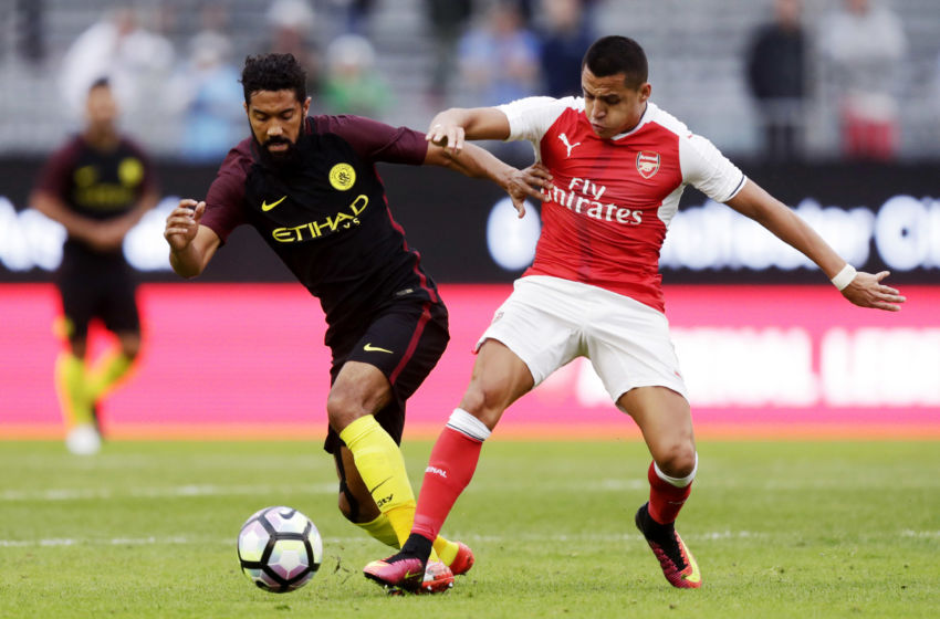 GOTHENBURG, SWEDEN - AUGUST 07: Gael Clichy of Manchester City and Alexis Sanchez of Arsenal competes for the ball during the Pre-Season Friendly between Arsenal and Manchester City at Ullevi on August 7, 2016 in Gothenburg, Sweden. (Photo by Nils Petter Nilsson/Ombrello/Getty Images)