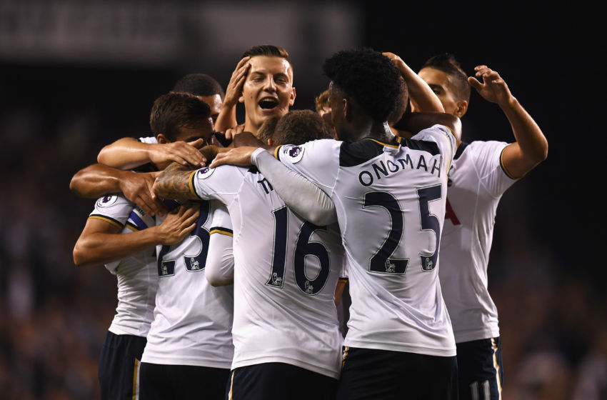 LONDON, ENGLAND - SEPTEMBER 21: Christian Eriksen of Tottenham Hotspur celebrates scoring his sides first goal with team mates during the EFL Cup Third Round match between Tottenham Hotspur and Gillingham at White Hart Lane on September 21, 2016 in London, England. (Photo by Mike Hewitt/Getty Images)