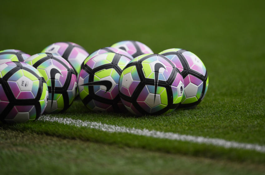 MANCHESTER, ENGLAND - SEPTEMBER 24: Preimer leauge balls on the pitch prior to kick off during the Premier League match between Manchester United and Leicester City at Old Trafford on September 24, 2016 in Manchester, England. (Photo by Laurence Griffiths/Getty Images)