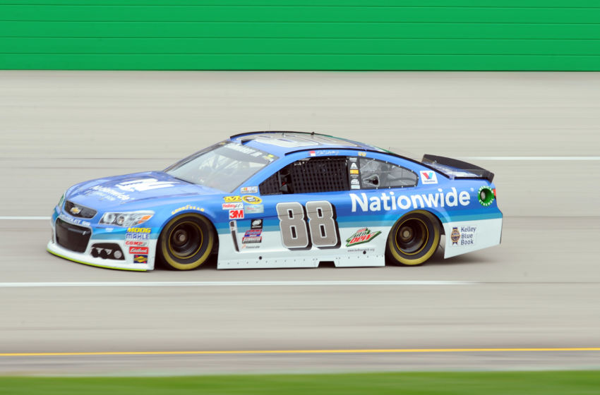 Jul 10, 2015; Sparta, KY, USA; Sprint Cup Series driver Dale Earnhardt Jr (88) during practice for the Quaker State 400 at Kentucky Speedway. Mandatory Credit: Christopher Hanewinckel-USA TODAY Sports