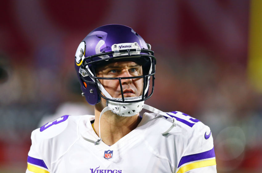 Dec 10, 2015; Glendale, AZ, USA; Minnesota Vikings quarterback Shaun Hill (13) against the Arizona Cardinals at University of Phoenix Stadium. The Cardinals defeated the Vikings 23-20. Mandatory Credit: Mark J. Rebilas-USA TODAY Sports
