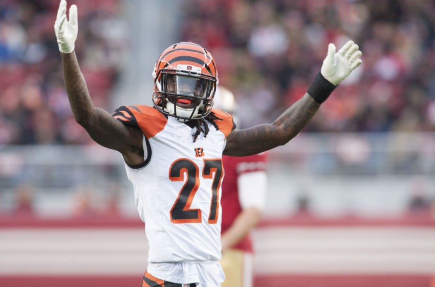 Dec 20, 2015; Santa Clara, CA, USA; Cincinnati Bengals cornerback Dre Kirkpatrick (27) celebrates after an incompletion during the third quarter of the game against the San Francisco 49ers at Levi's Stadium. The Cincinnati Bengals defeated the San Francisco 49ers 24-14. Mandatory Credit: Ed Szczepanski-USA TODAY Sports