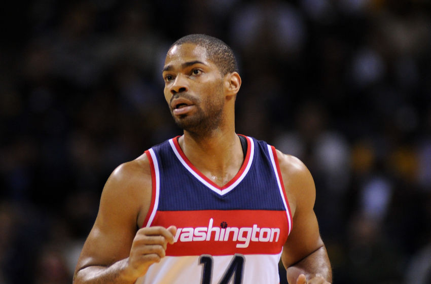 Dec 14, 2015; Memphis, TN, USA; Washington Wizards guard Gary Neal (14) during the game against the Memphis Grizzlies at FedExForum. Memphis Grizzlies beats Washington Wizards 112-92. Mandatory Credit: Justin Ford-USA TODAY Sports