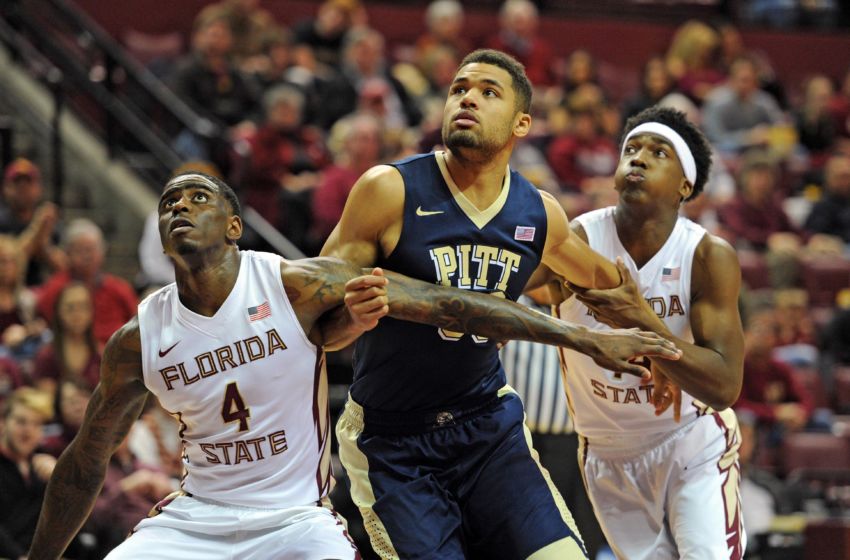Jan 23, 2016; Tallahassee, FL, USA; Pittsburgh Panthers forward Alonzo Nelson-Ododa (33) and Florida State Seminoles guards Dwayne Bacon (4) and Terrance Mann (14) go after a rebound during the first half of the game at the Donald L. Tucker Center. Mandatory Credit: Melina Vastola-USA TODAY Sports