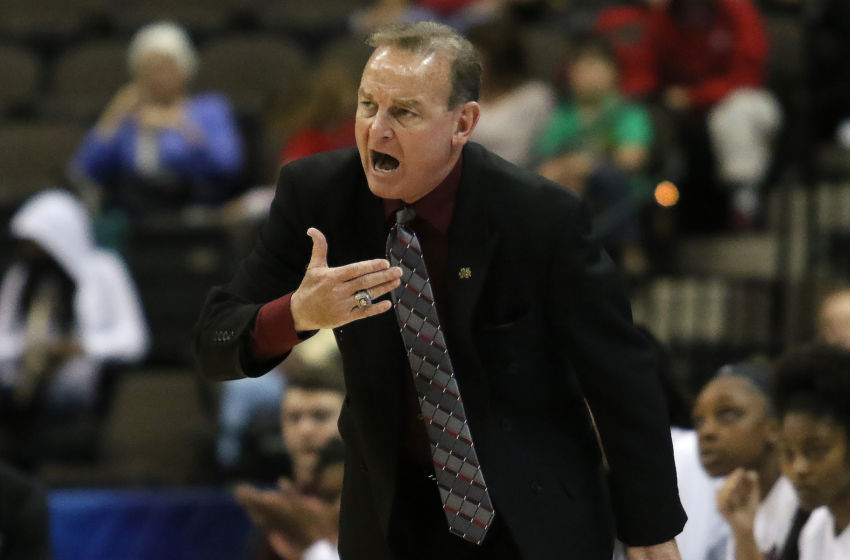 Mar 6, 2016; Jacksonville, FL, USA; Mississippi State Lady Bulldogs head coach Vic Schaefer yells from the bench in the first quarter against the South Carolina Gamecocks during the women's SEC basketball tournament at Jacksonville Memorial Veterans Arena. Mandatory Credit: Logan Bowles-USA TODAY Sports