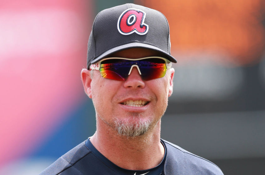 Mar 18, 2016; Lake Buena Vista, FL, USA; Atlanta Braves special guest Chipper Jones (10) prior to the game against the Miami Marlins at Champion Stadium. Mandatory Credit: Kim Klement-USA TODAY Sports