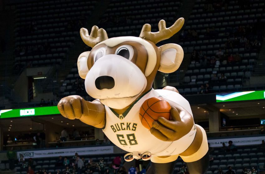Mar 20, 2016; Milwaukee, WI, USA; A Milwaukee Bucks inflatable of mascot Bango flies prior to the game against the Utah Jazz at BMO Harris Bradley Center. Utah won 94-85. Mandatory Credit: Jeff Hanisch-USA TODAY Sports
