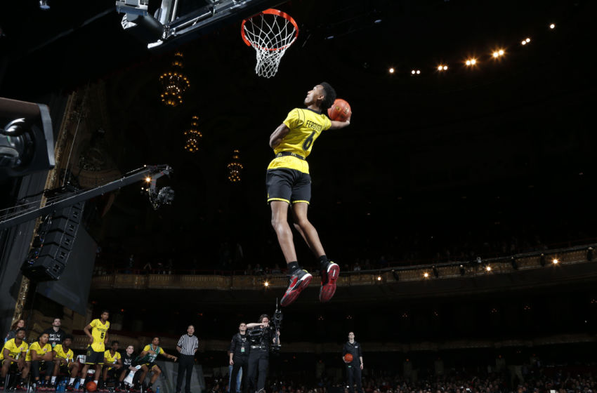 Mar 28, 2016; Chicago, IL, USA; McDonalds All-American forward Terrance Ferguson dunks during the McDonalds All-American Powerade Jamfest at the Chicago Theatre. Mandatory Credit: Brian Spurlock-USA TODAY Sports