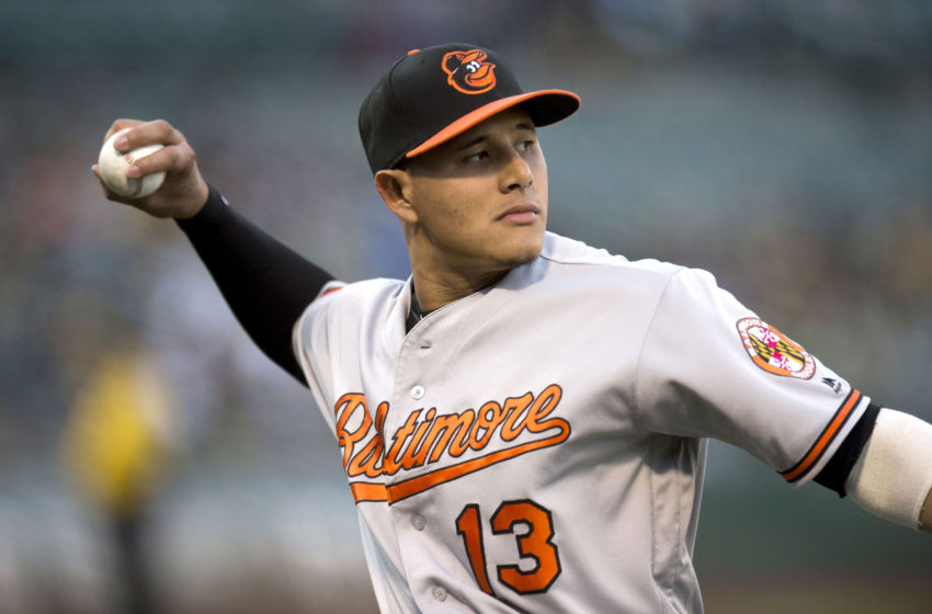Aug 9, 2016; Oakland, CA, USA; Baltimore Orioles third baseman Manny Machado (13) on the field before the game against the Oakland Athletics at the Oakland Coliseum. Mandatory Credit: Kenny Karst-USA TODAY Sports