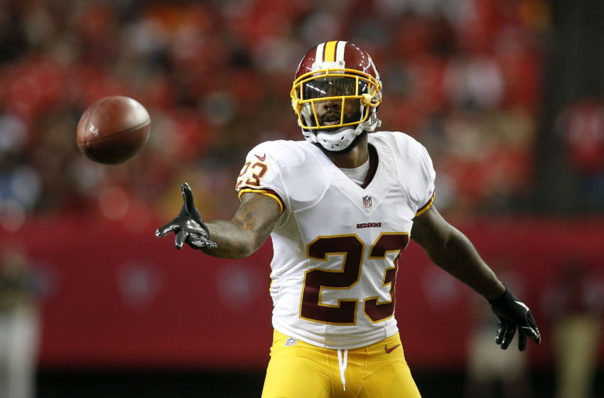 Aug 11, 2016; Atlanta, GA, USA; Washington Redskins strong safety DeAngelo Hall (23) in action against the Atlanta Falcons in the first quarter at the Georgia Dome. Mandatory Credit: Brett Davis-USA TODAY Sports
