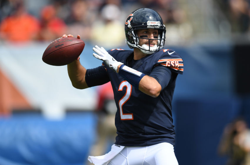 Aug 27, 2016; Chicago, IL, USA; Chicago Bears quarterback Brian Hoyer (2) passes against the Kansas City Chiefs during the second half at Soldier Field. Chiefs won 23-7. Mandatory Credit: Patrick Gorski-USA TODAY Sports