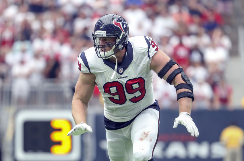 Sep 11, 2016; Houston, TX, USA; Houston Texans defensive end J.J. Watt (99) in action during the game against the Chicago Bears at NRG Stadium. Mandatory Credit: Kevin Jairaj-USA TODAY Sports