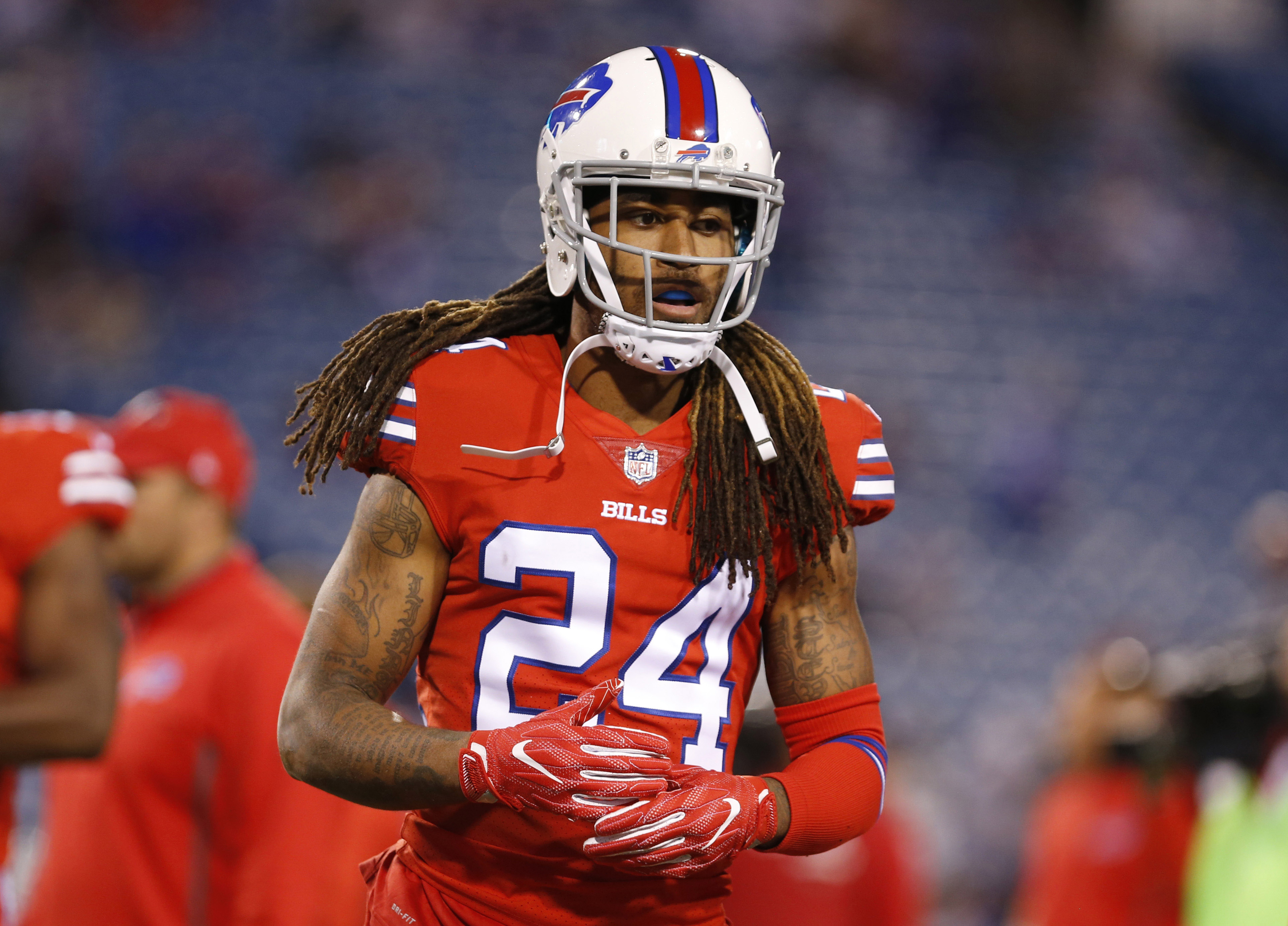 Sep 15, 2016; Orchard Park, NY, USA; Buffalo Bills cornerback Stephon Gilmore (24) before a game against the New York Jets at New Era Field. Mandatory Credit: Timothy T. Ludwig-USA TODAY Sports
