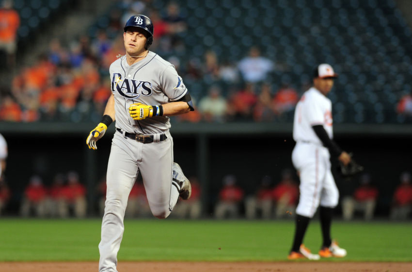 Sep 15, 2016; Baltimore, MD, USA; Tampa Bay Rays third baseman Evan Longoria (3) rounds the bases after hitting a home run in the first inning against the Baltimore Orioles at Oriole Park at Camden Yards. Mandatory Credit: Evan Habeeb-USA TODAY Sports