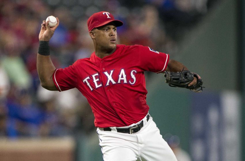 Sep 19, 2016; Arlington, TX, USA; Texas Rangers third baseman Adrian Beltre (29) throws to first base during the eighth inning at Globe Life Park in Arlington. Mandatory Credit: Jerome Miron-USA TODAY Sports