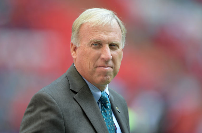 Oct 2, 2016; London, United Kingdom; Jacksonville Jaguars special assistant to the general manager John Idzik looks on during game 15 of the NFL International Series against the Indianapolis Colts at Wembley Stadium. The Jaguars defeated the Colts 30-27. Mandatory Credit: Kirby Lee-USA TODAY Sports