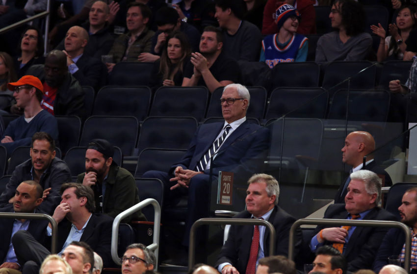 Nov 14, 2016; New York, NY, USA; New York Knicks general manager Phil Jackson sits alone as he watches the Knicks take on the Dallas Mavericks during the first half at Madison Square Garden. Mandatory Credit: Adam Hunger-USA TODAY Sports