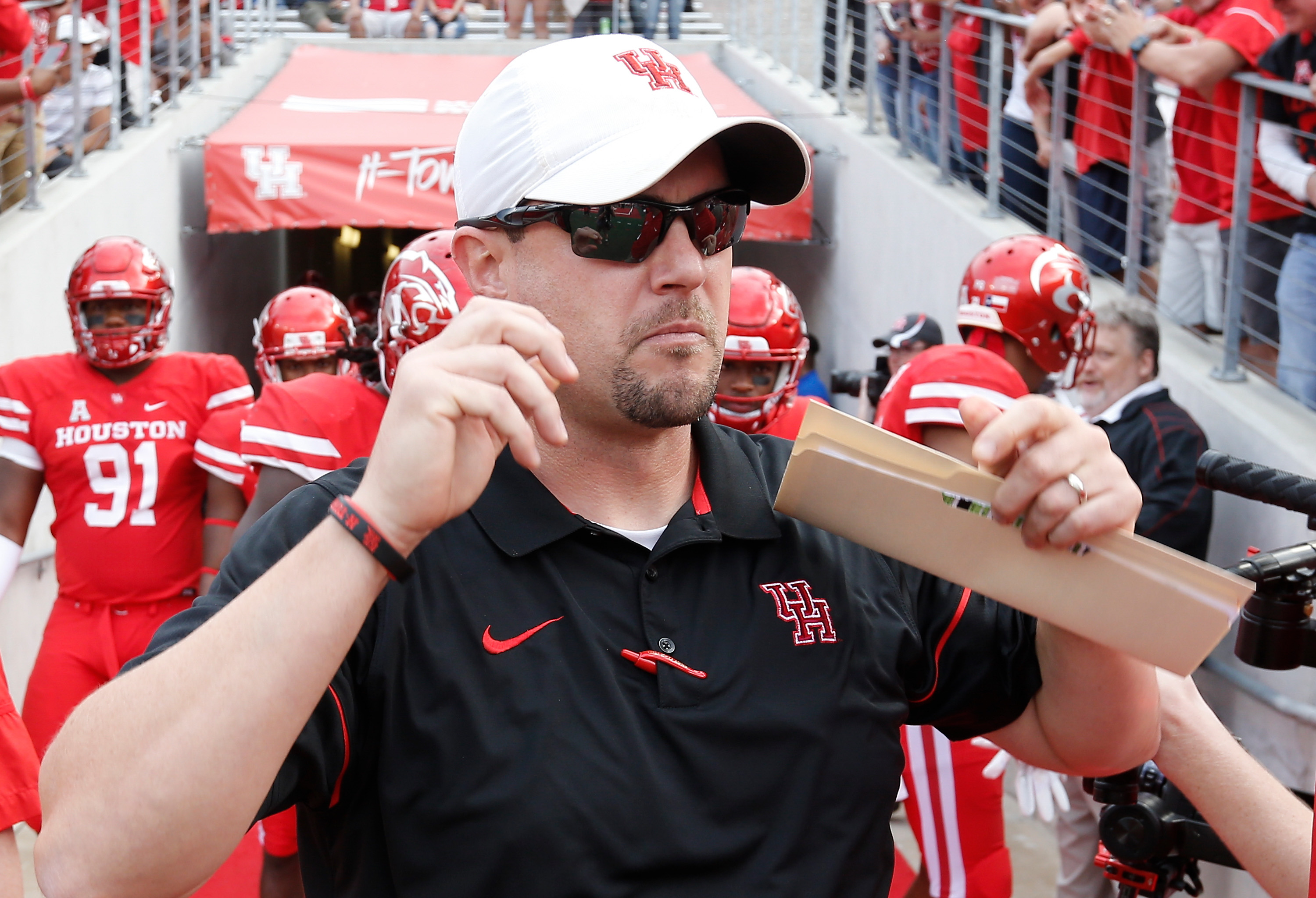 Nov 12, 2016; Houston, TX, USA; Houston Cougars head coach Tom Herman is seen before playing against the Tulane Green Wave at TDECU Stadium. Houston won 30 to 18. Mandatory Credit: Thomas B. Shea-USA TODAY Sports