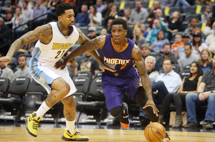 Nov 16, 2016; Denver, CO, USA; Phoenix Suns guard Eric Bledsoe (2) drives to the basket against Denver Nuggets forward Wilson Chandler (21) during the first half at Pepsi Center. Mandatory Credit: Chris Humphreys-USA TODAY Sports