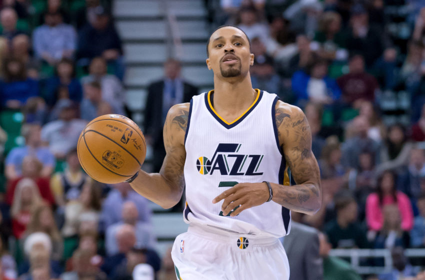 Nov 25, 2016; Salt Lake City, UT, USA; Utah Jazz guard George Hill (3) dribbles up the court during the first half against the Atlanta Hawks at Vivint Smart Home Arena. The Jazz won 95-68. Mandatory Credit: Russ Isabella-USA TODAY Sports