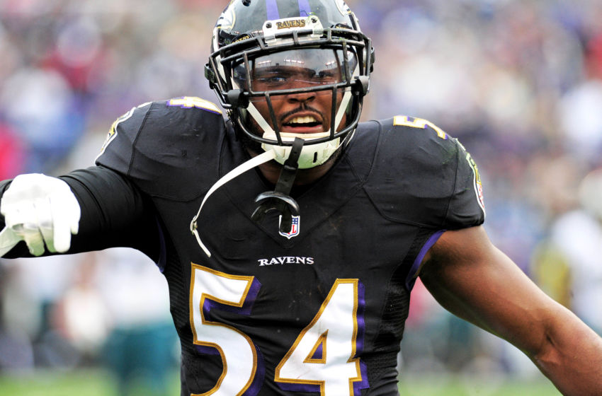 Dec 18, 2016; Baltimore, MD, USA; Baltimore Ravens linebacker Zachary Orr (54) reacts after an interception in the first quarter against the Philadelphia Eagles at M&T Bank Stadium. Mandatory Credit: Evan Habeeb-USA TODAY Sports