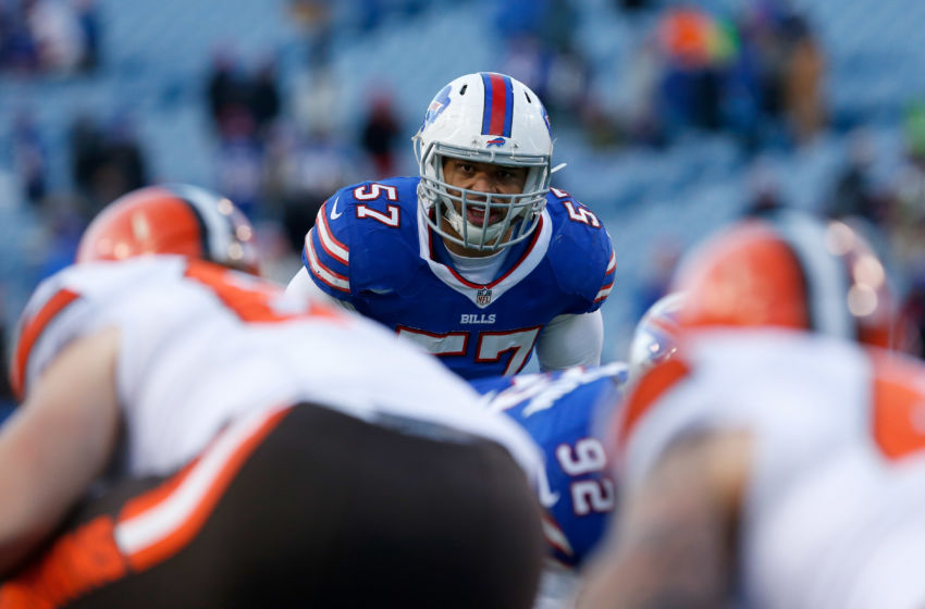 Dec 18, 2016; Orchard Park, NY, USA; Buffalo Bills outside linebacker Lorenzo Alexander (57) against the Cleveland Browns at New Era Field. Buffalo beats Cleveland 33 to 13. Mandatory Credit: Timothy T. Ludwig-USA TODAY Sports