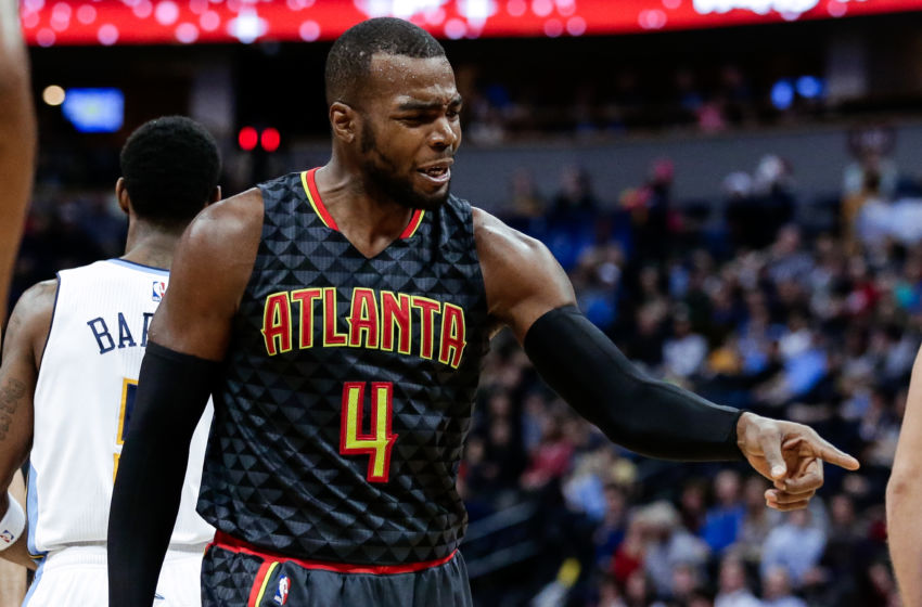 Dec 23, 2016; Denver, CO, USA; Atlanta Hawks forward Paul Millsap (4) reacts after a play in the fourth quarter against the Denver Nuggets at the Pepsi Center. The Hawks won 109-108. Mandatory Credit: Isaiah J. Downing-USA TODAY Sports
