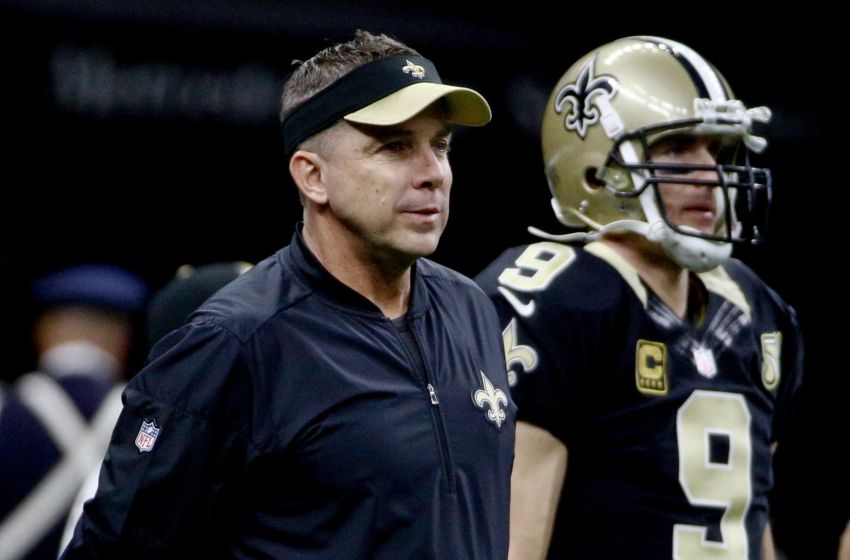 Dec 24, 2016; New Orleans, LA, USA; New Orleans Saints head coach Sean Payton with quarterback Drew Brees (9) before a game against the Tampa Bay Buccaneers at the Mercedes-Benz Superdome. Mandatory Credit: Derick E. Hingle-USA TODAY Sports