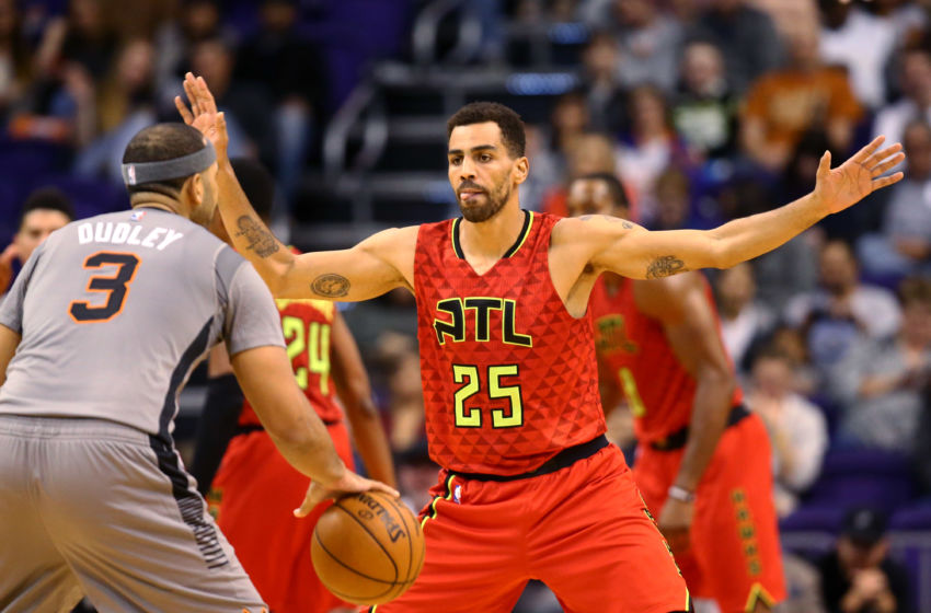 Nov 30, 2016; Phoenix, AZ, USA; Atlanta Hawks forward Thabo Sefolosha (25) against the Phoenix Suns at Talking Stick Resort Arena. The Suns defeated the Hawks 109-107. Mandatory Credit: Mark J. Rebilas-USA TODAY Sports