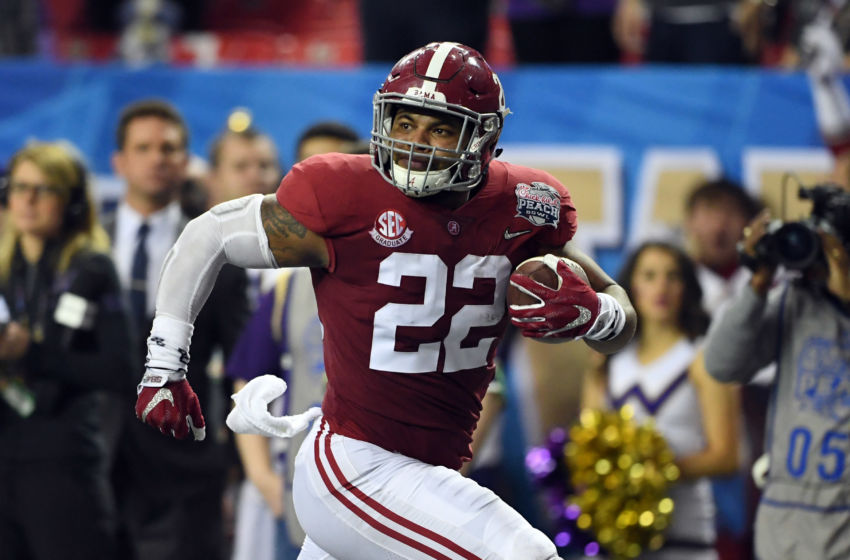 Dec 31, 2016; Atlanta, GA, USA; Alabama Crimson Tide linebacker Ryan Anderson (22) makes an interception and runs it back for a touchdown against the Washington Huskies during the second quarter in the 2016 CFP semifinal at the Peach Bowl at the Georgia Dome. Mandatory Credit: John David Mercer-USA TODAY Sports